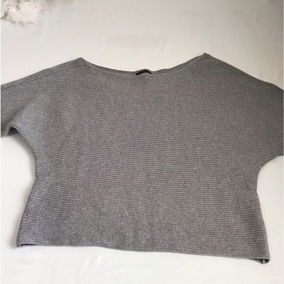 bobi Black Gray Chic Off-Shoulder Knit Long Sleeve Ribbed Sweater New Size Large - Picture 3 of 11